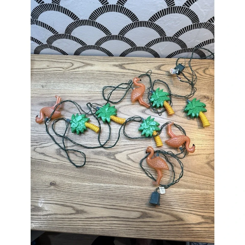 Noma 7 Blow Mold Plastic Palm Tree Flamingo Patio RV Camping‎ Tiki String Lights